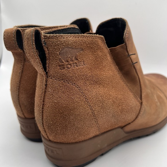 Sorel Womens Evie Boot Shoes II 10 Hidden Wedge Heel Brown Suede Chelsea Leather - Picture 3 of 8